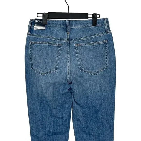 NWT J.Crew Flare Crop Mid-Rise Jean in All-Day Stretch Blue Pebble Wash Size 27
